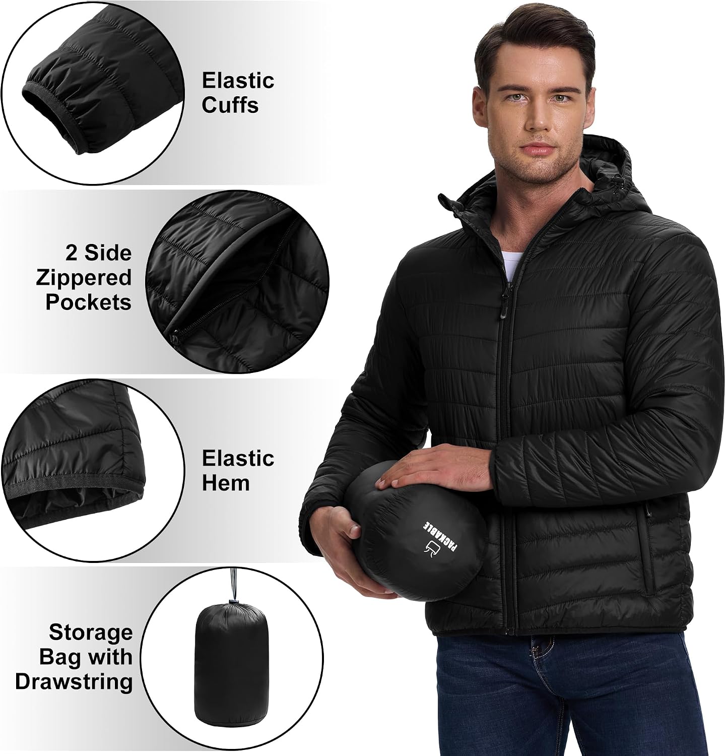 Detalle 2 de 33,000ft Men's Lightweight Packable Insulated Puffer Jacket with Hood