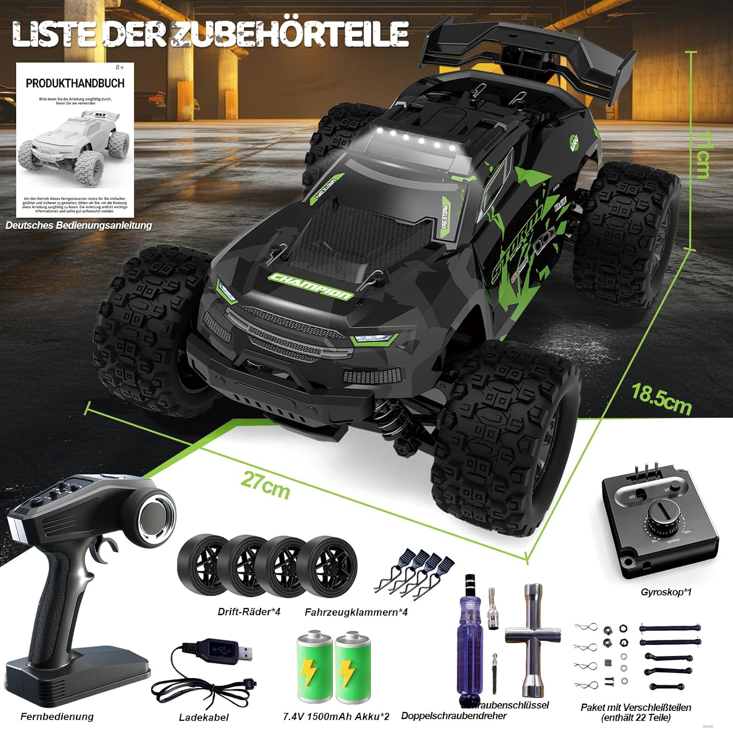 Thumbnail 6 de PENGBU RC 1815 RC-monstertruck 1:18, 4WD tot 40 km/u met licht