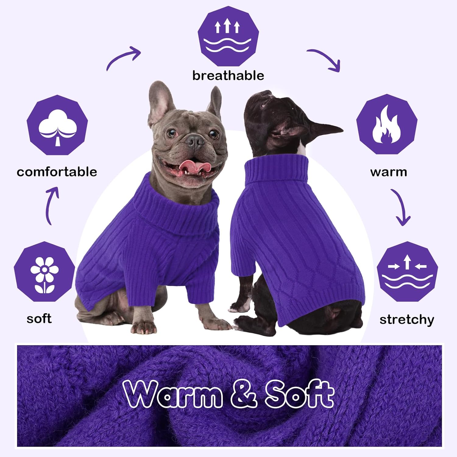 Thumbnail 3 de OUOBOB XL Dog Jumpers with Turtleneck Knitwear – Warm Purple Winter Jumper for Extra Large Dogs