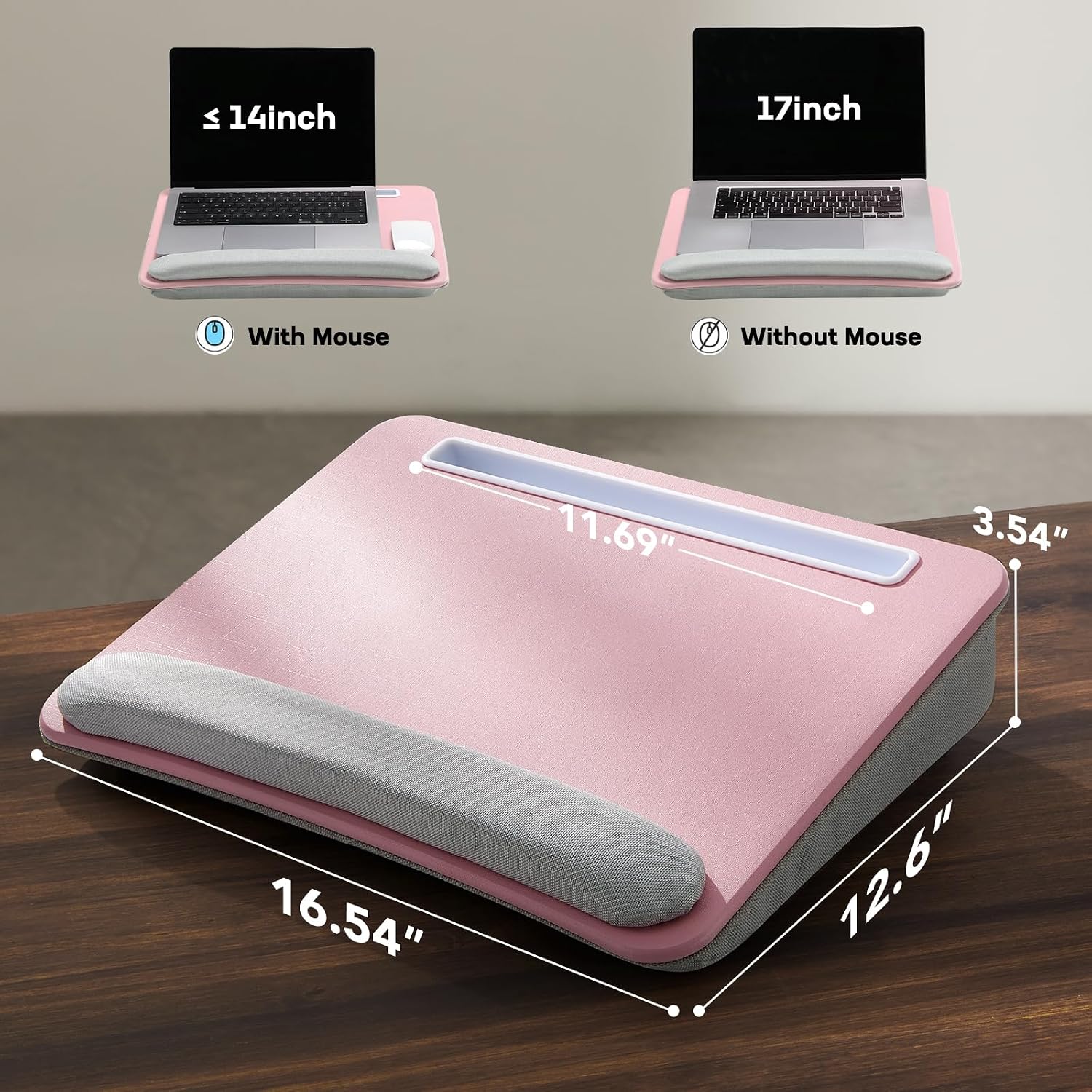 Detalle de HUANUO Laptop Lap Desk with Cushion, Pink, Fits 15.6-Inch Laptops