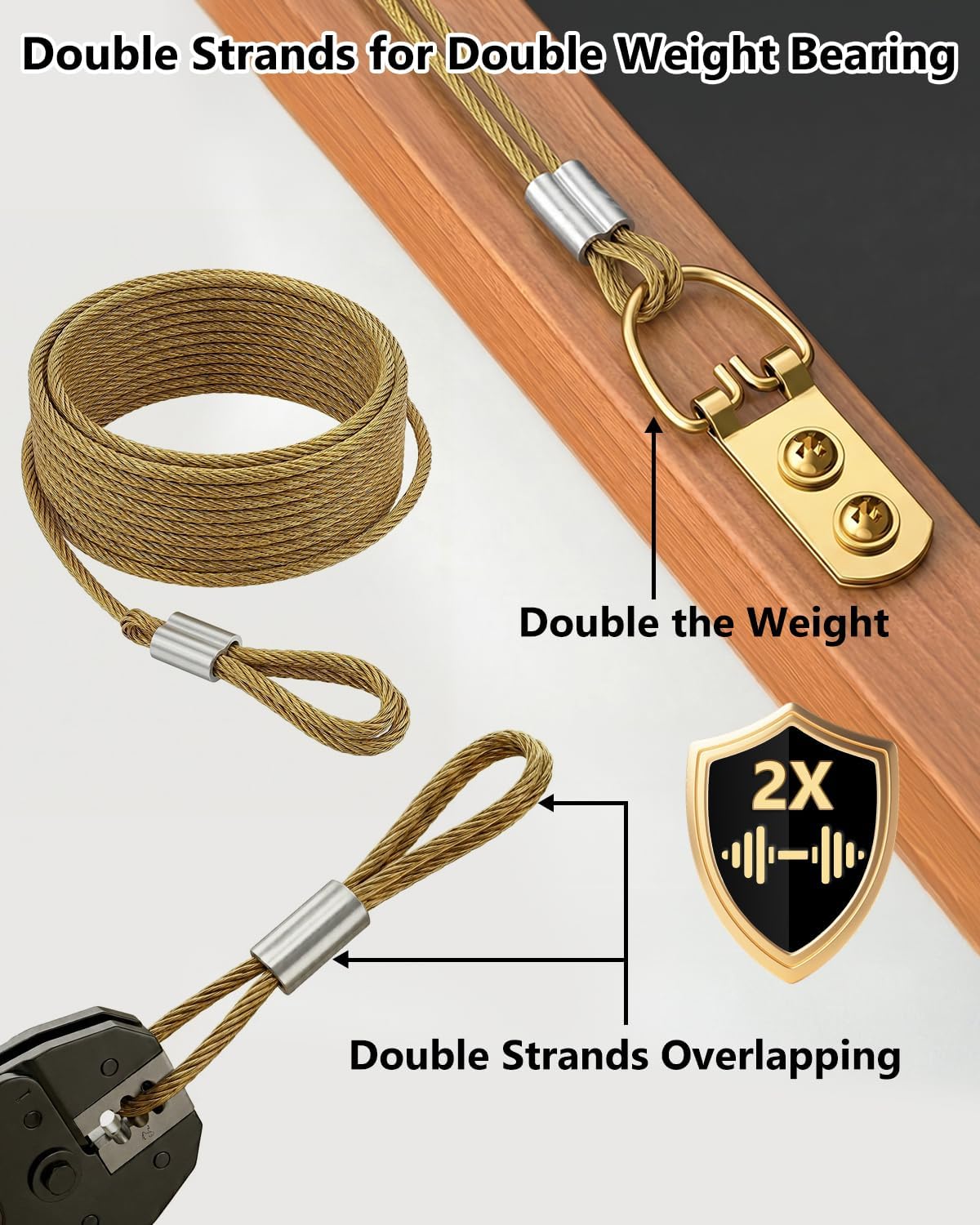 Detalle 2 de 40 Picture Hanging Kit with Wire Screws D-Ring Hangers Golden
