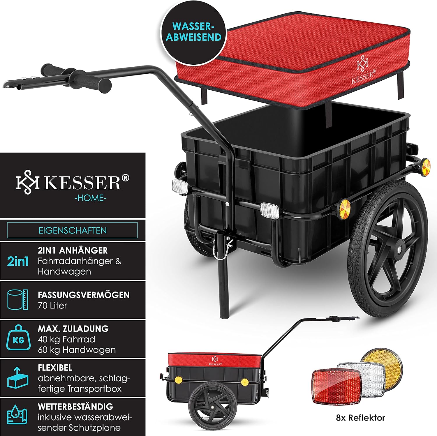 Thumbnail 1 de KESSER Fahrradanhänger/Lastenanhänger mit Kupplung, Hochdeichsel und 70-Liter-Transportbox für 2 Getränkekisten