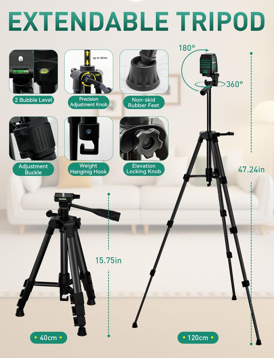 Detalle de RockSeed Line Laser Level with 47-Inch Tripod