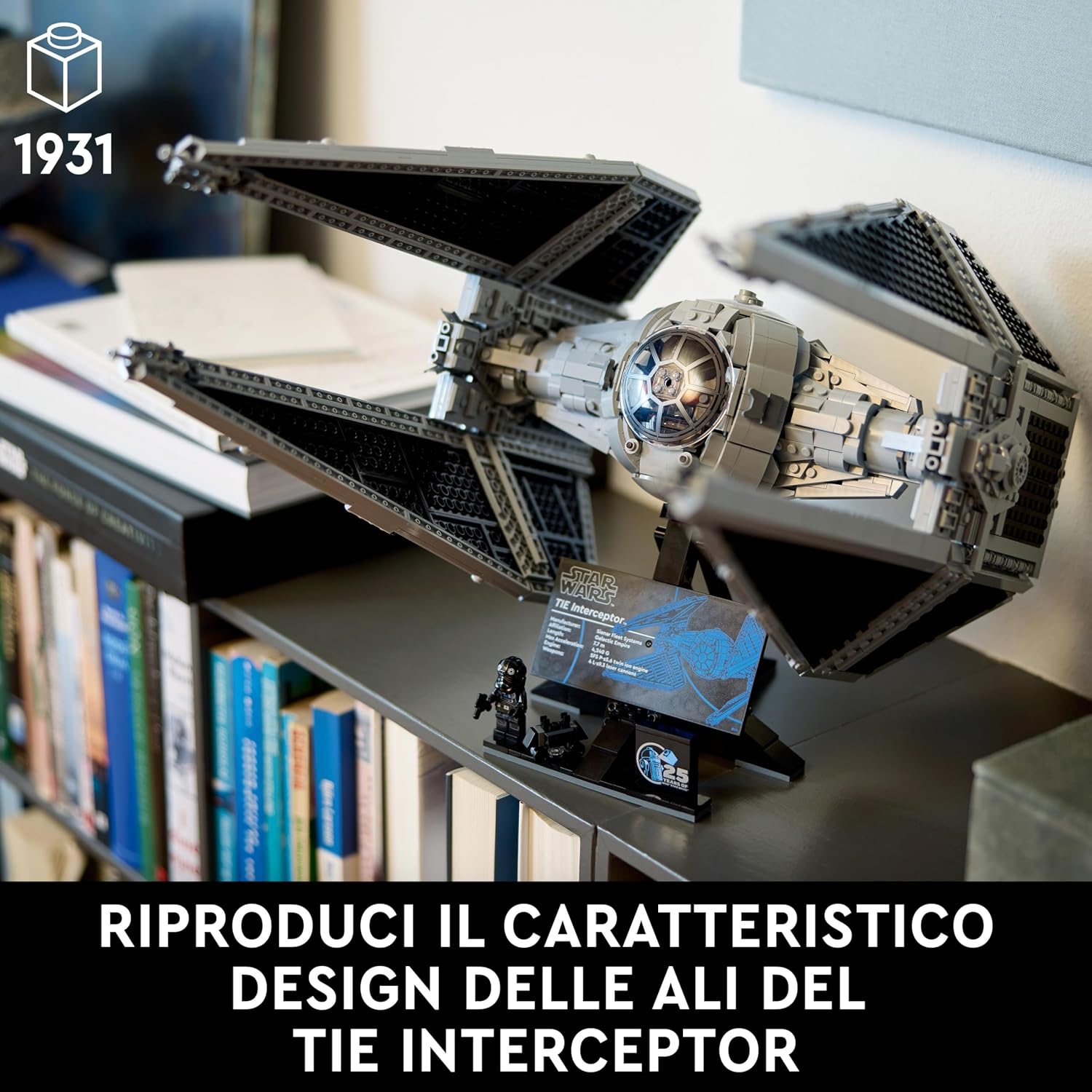 Detalle de LEGO Star Wars TIE Interceptor UCS 75382: maquette d’esposizione per adulti con minifigure e 25° anniversario