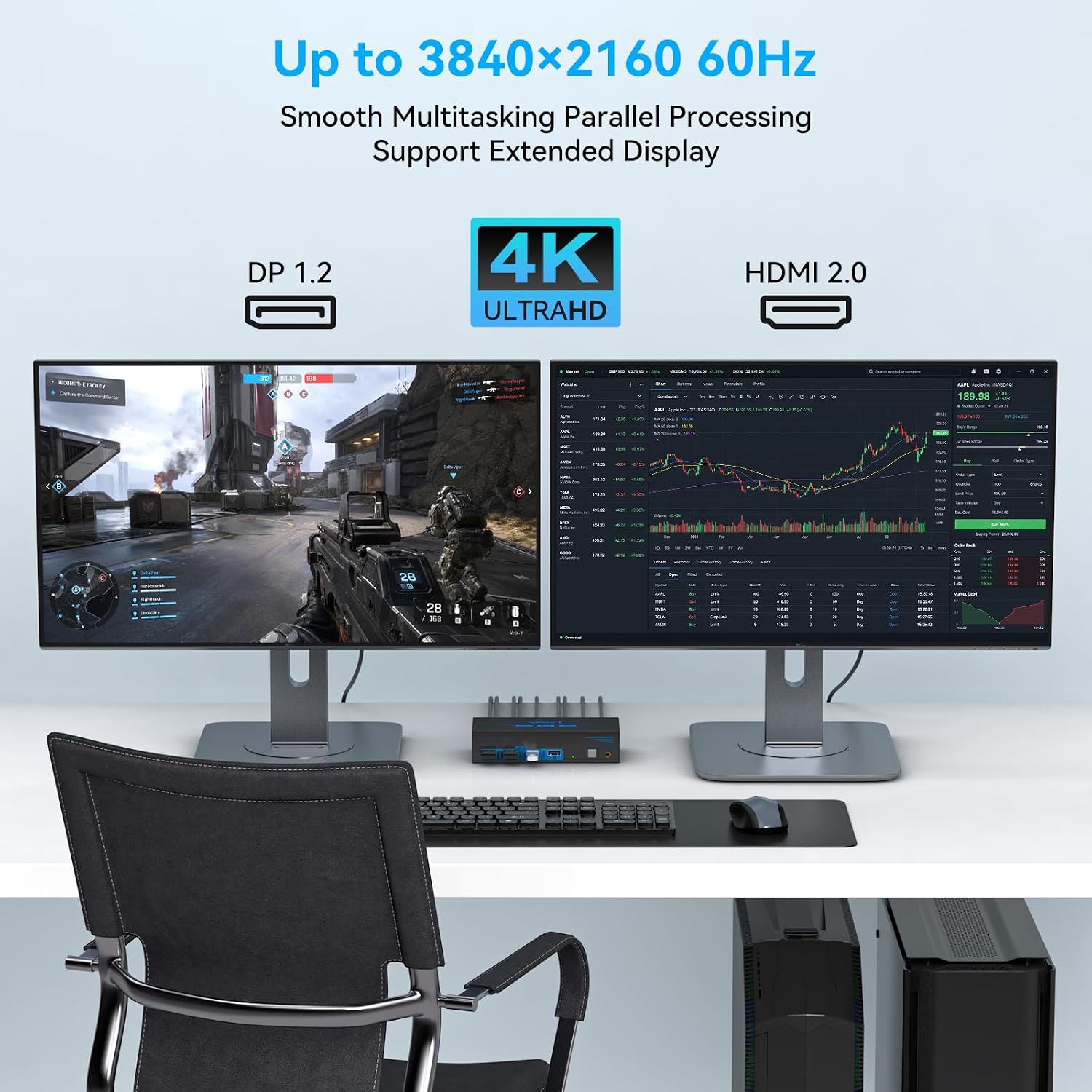 Thumbnail 2 de CMSTEDCD GMXUS-SW272-Deep Blue Dual-Monitor KVM Switch, 4K 60Hz, 4 USB 3.0