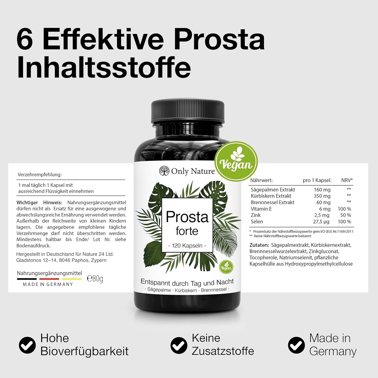 Thumbnail 3 de Prosta Kapseln Hochdosiert – Einzigartige Prostata‑Formel mit Kürbiskernextrakt, Sägepalmenextrakt, Brennnesselwurzel und Vitamin E
