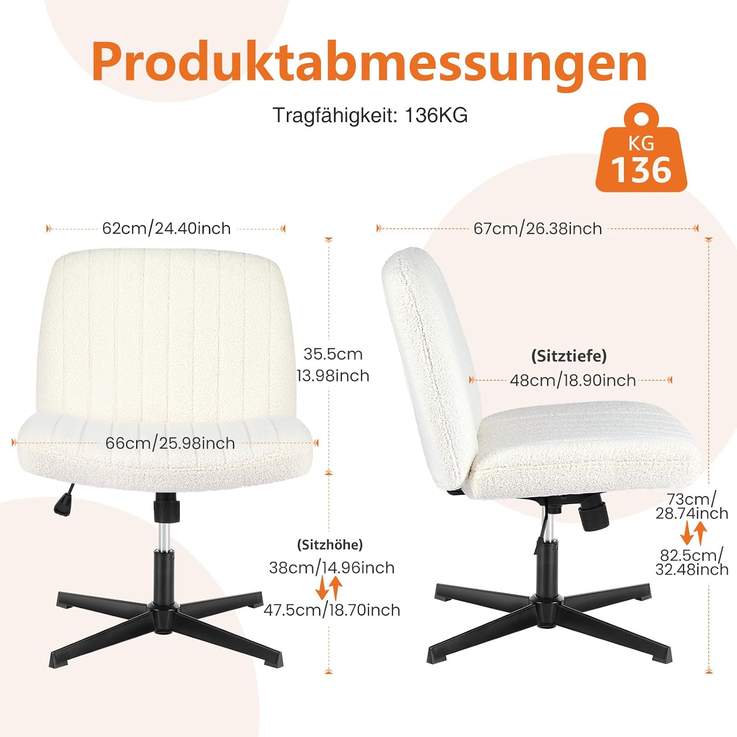Detalle 2 de Sweetcrispy Bürostuhl Ohne Armlehnen Beige