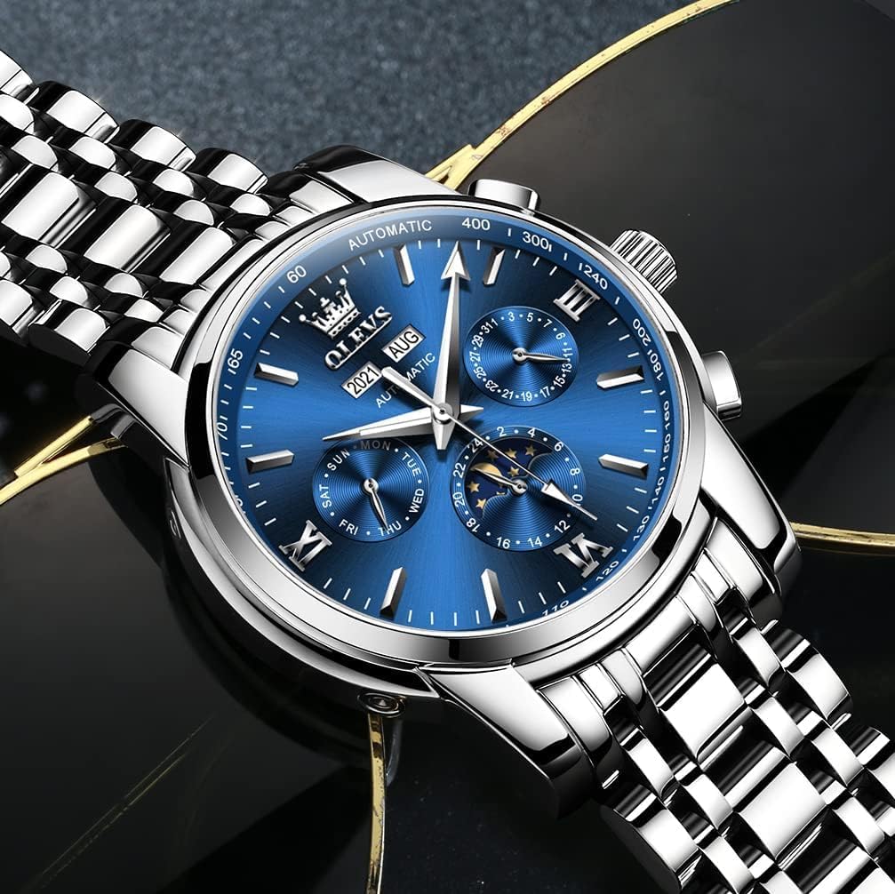 Detalle 2 de OUPINKE Herrenuhr Automatik – Mondphase, Datumsanzeige, Edelstahlband