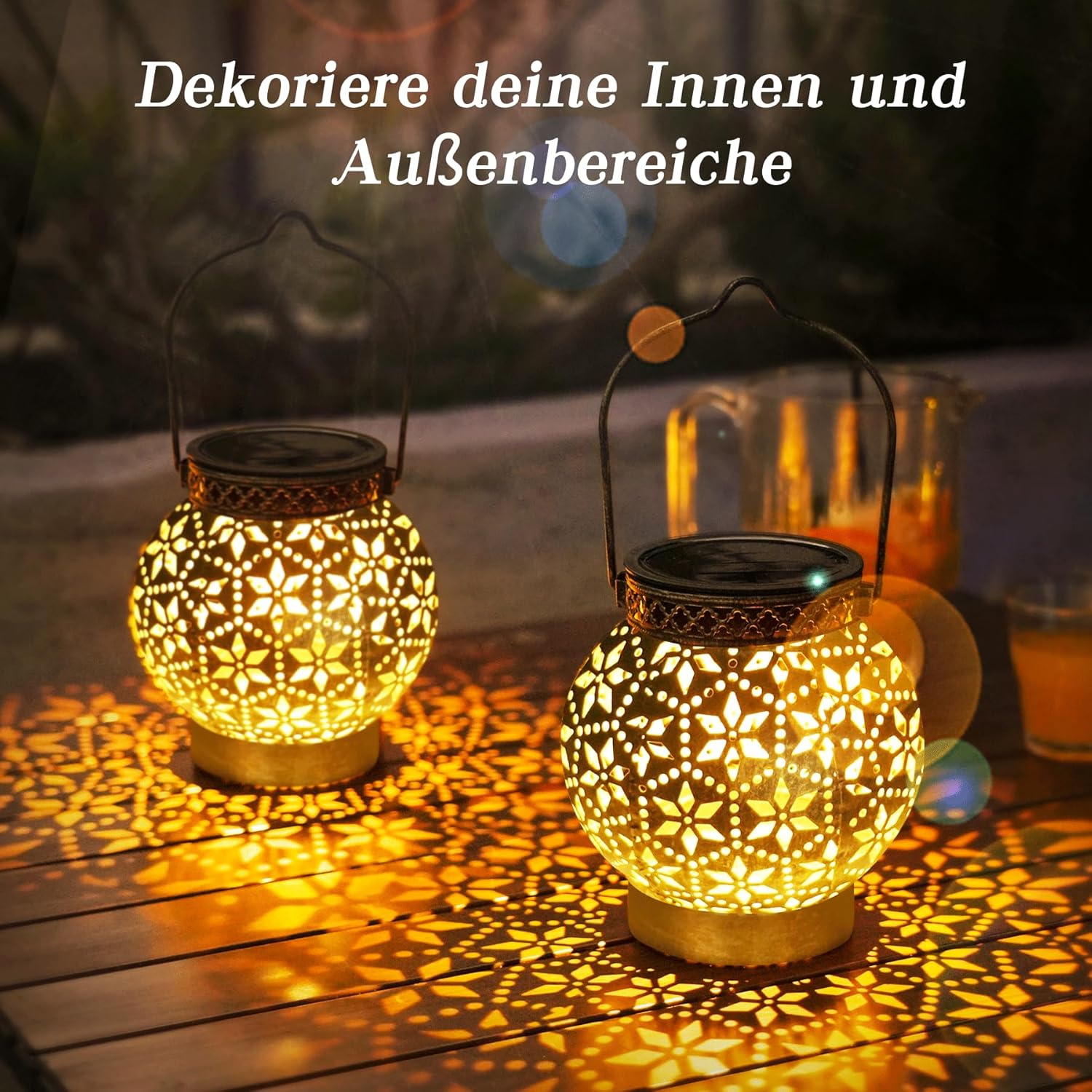 Thumbnail 4 de 4 Stück Solarlampen für Außen Garten (Bronze) – Metall-Solarlaternen mit IP65, romantische LED-Dekoration für Terrasse und Balkon