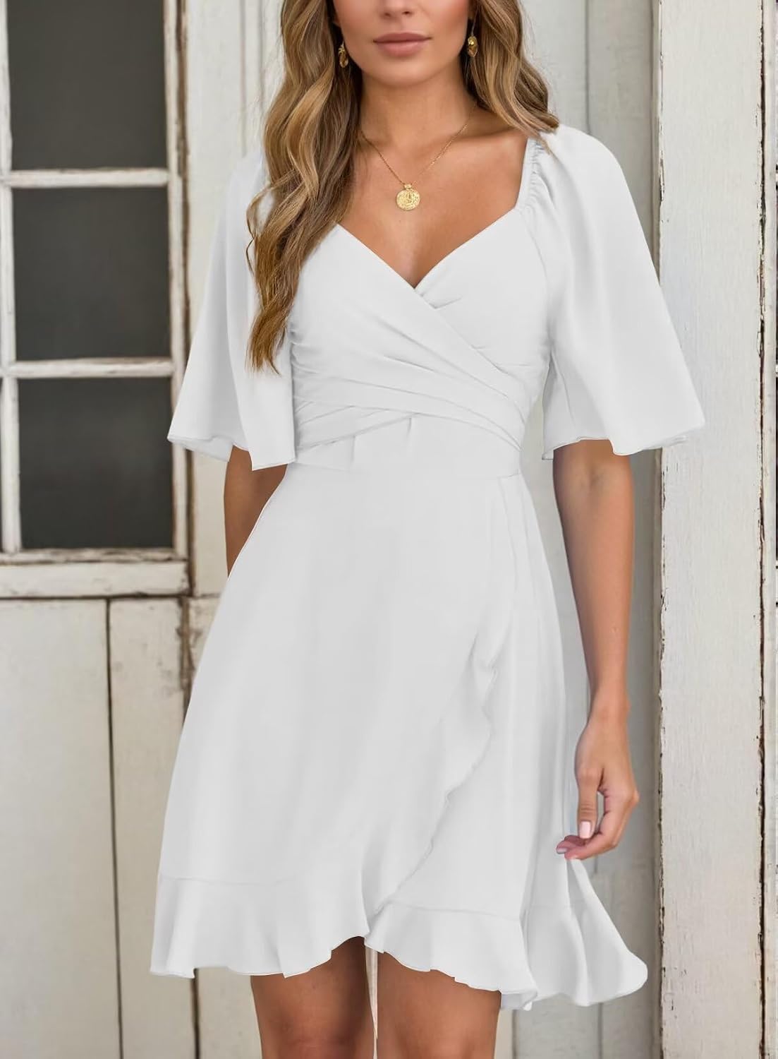 Thumbnail 3 de Dokotoo Wrap-Style V-Neck Smocked Waist Tiered Mini Dress with Belt
