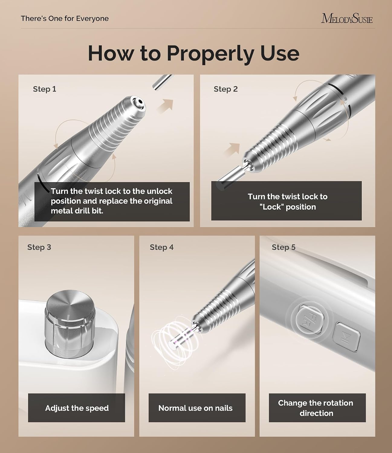 Detalle de MelodySusie SC300F Entry-Level Clip-On Rechargeable Nail Drill
