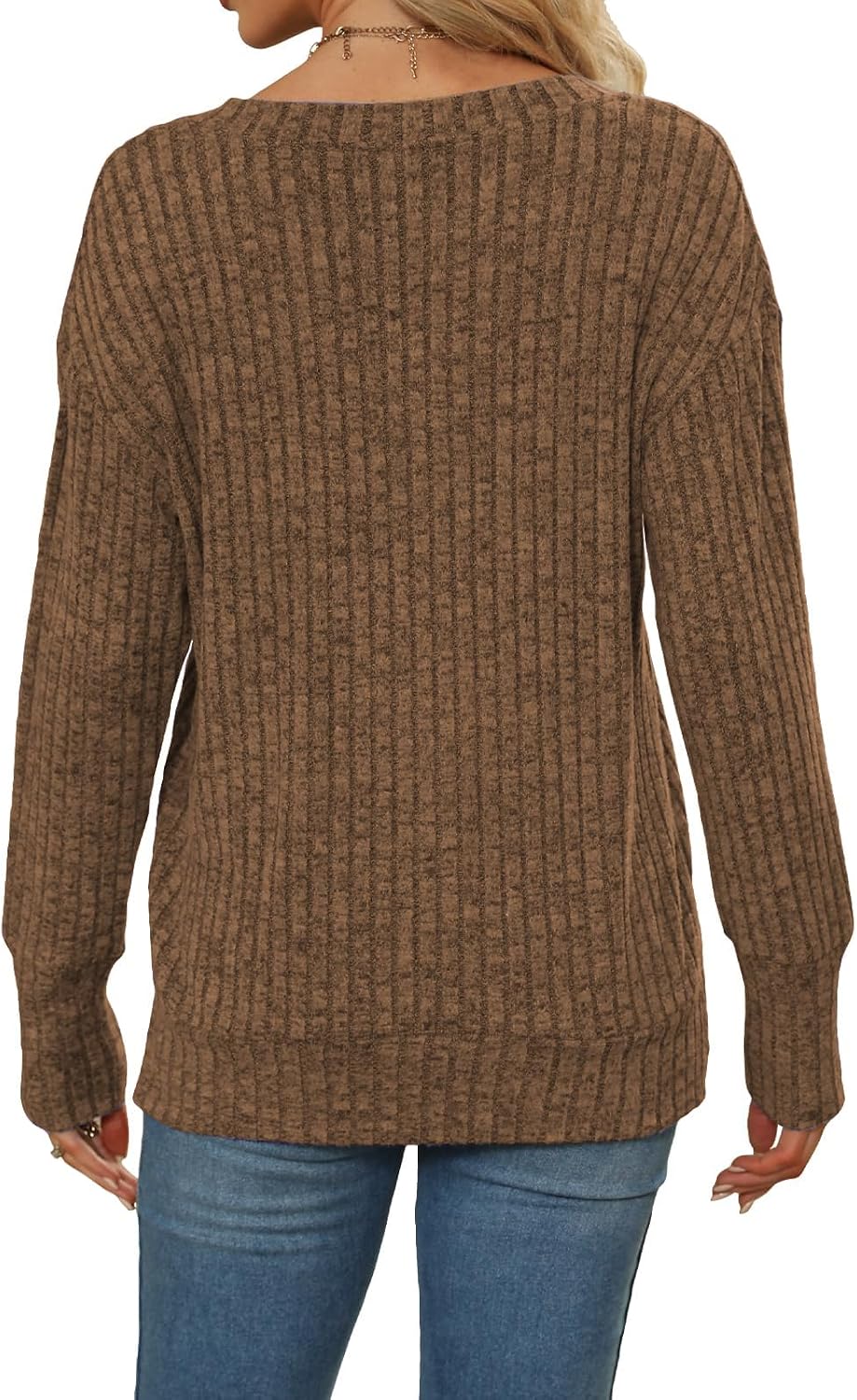 Thumbnail 3 de Famulily Damenpullover V-Ausschnitt Langarm – leichter Strick mit Seitenschlitzen