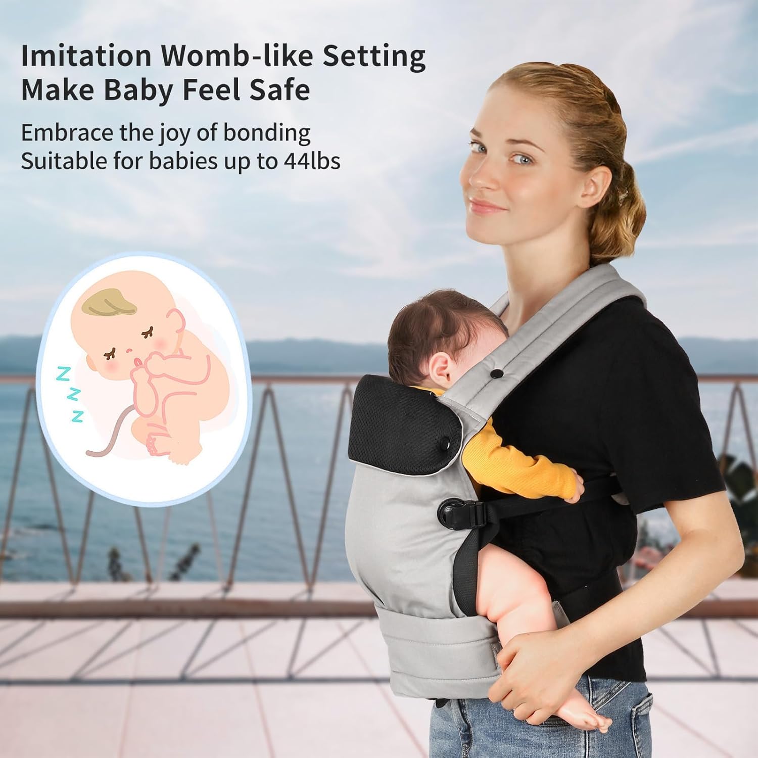 Detalle de Tuocal Baby Carrier – Ergonomic Cotton Sling for 3–36 Months (8–44lbs), Grey