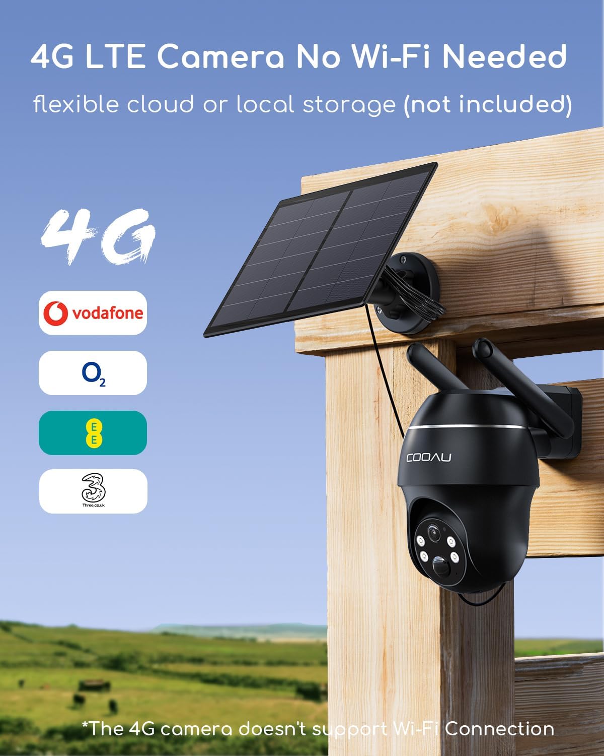 Thumbnail 1 de COOAU 4G LTE Cellular Security Camera Outdoor – 2K 360° PTZ, Solar, No Wi‑Fi