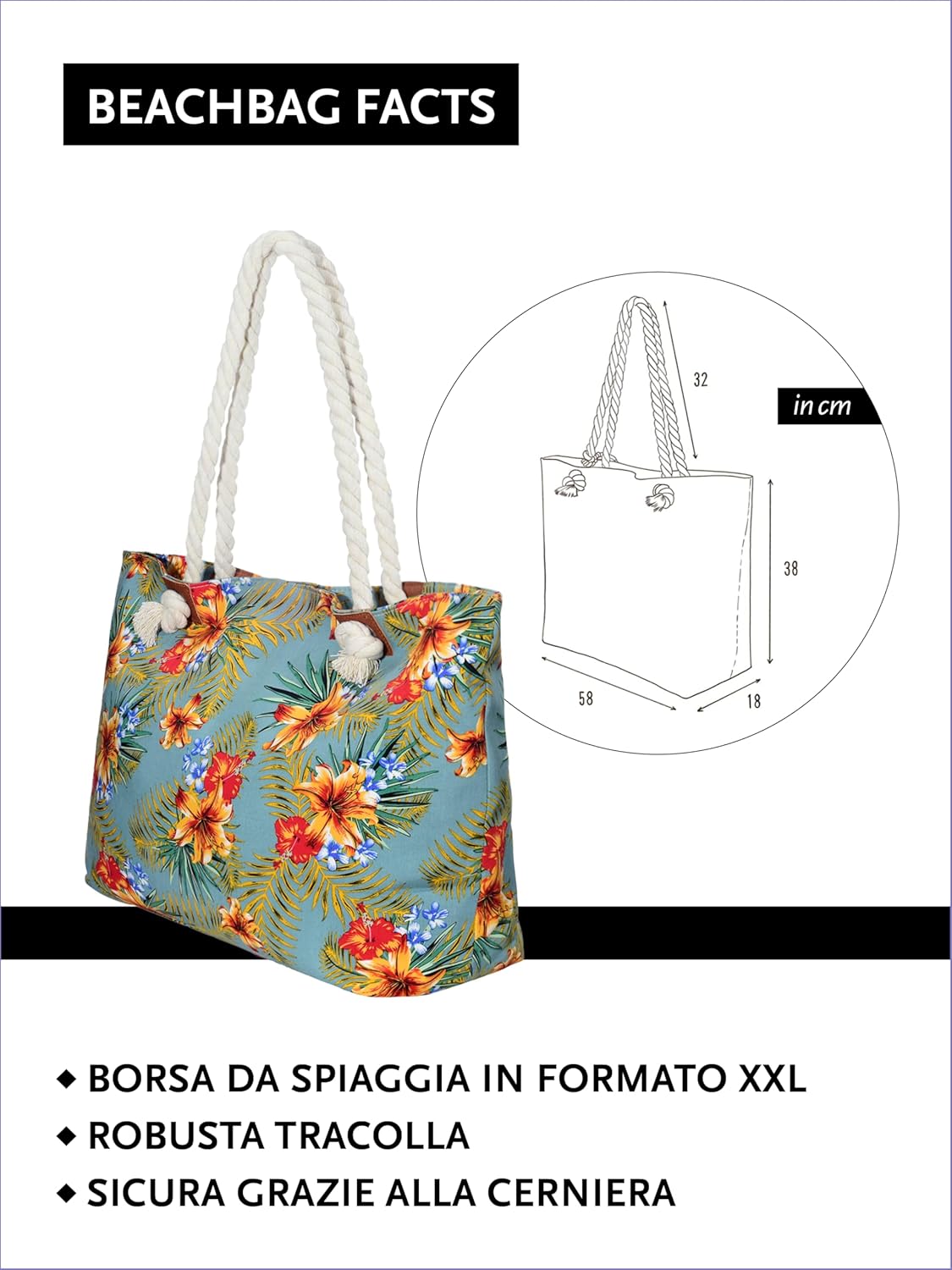 Detalle de DonDon borsa da spiaggia XXL 58x38x18 cm