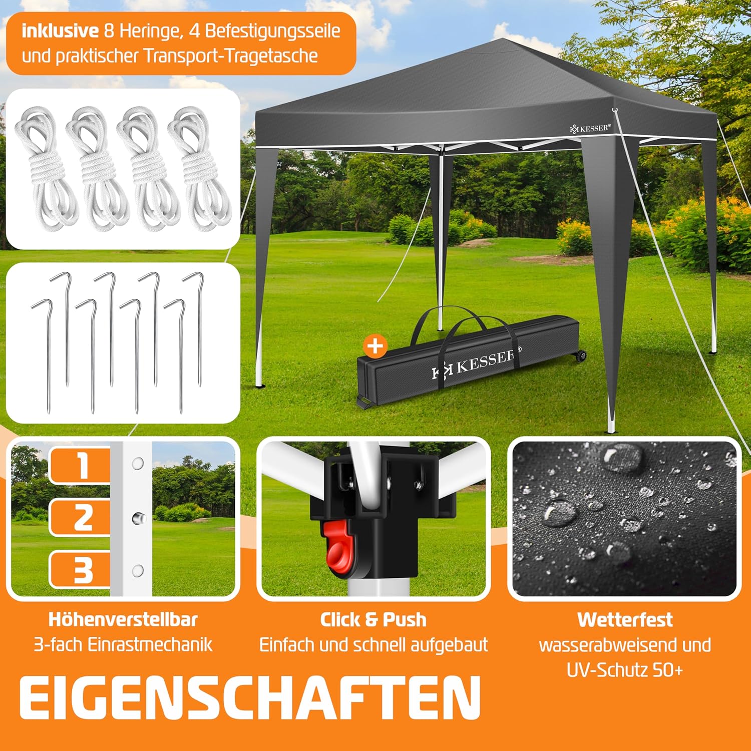 Thumbnail 1 de KESSER Pavillon Faltpavillon 3x3m – stabil, höhenverstellbar, UV-Schutz 50+