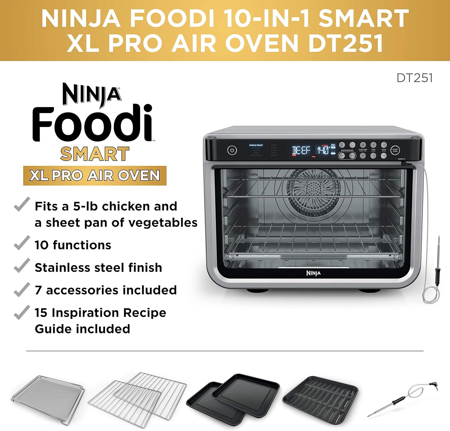 Detalle de Ninja DT251 Foodi 10-in-1 Smart XL Air Fry Oven