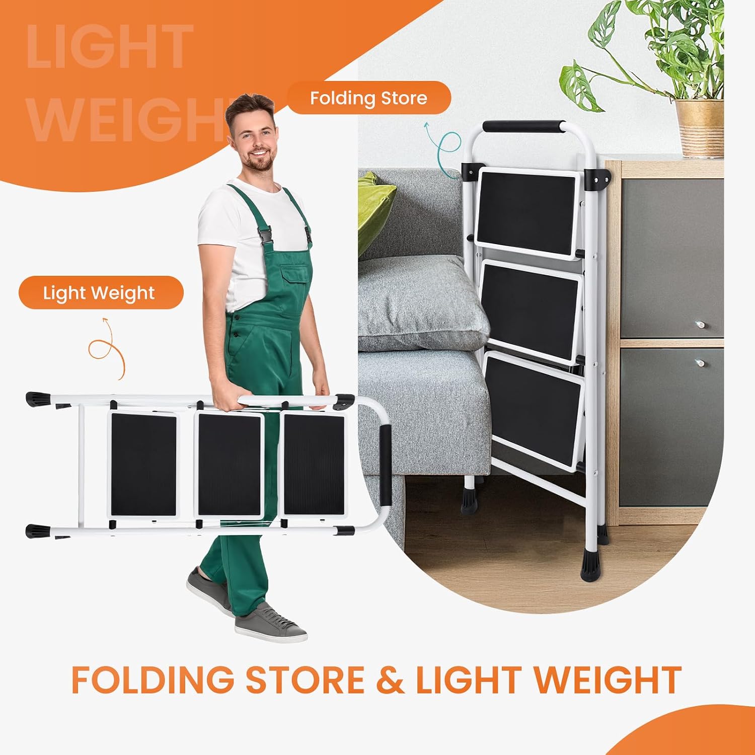 Detalle de Sweetcrispy LDR-BT3S-BK-CA 2-Step Steel Ladder, Folding with Wide Anti-Slip Pedal