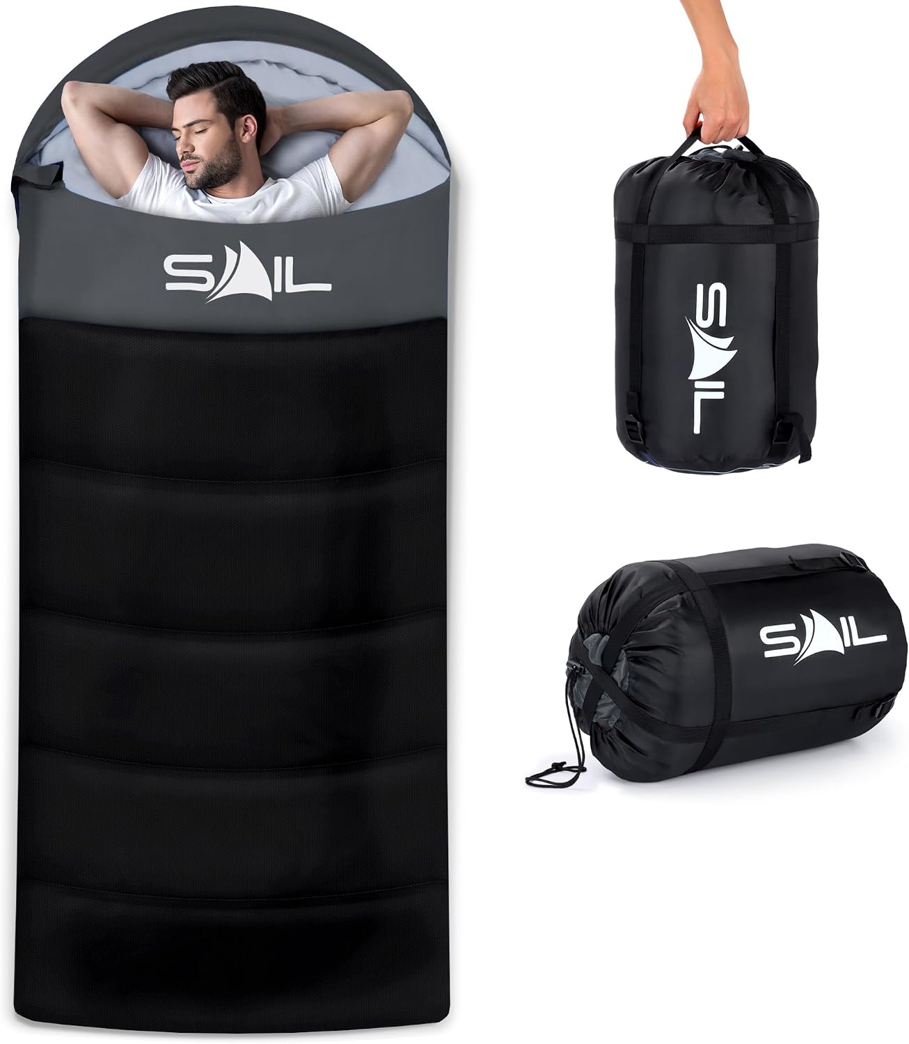 Detalle de SAIL XL Extra Wide Big & Tall Sleeping Bag (3–4 Season, Waterproof) – Lightweight 1.6kg–2.7kg
