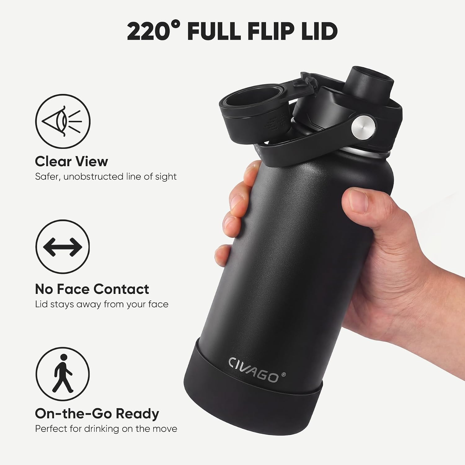 Thumbnail 2 de CIVAGO Insulated Bottle with 2 Lids, 32 oz Stainless Steel Water Bottle