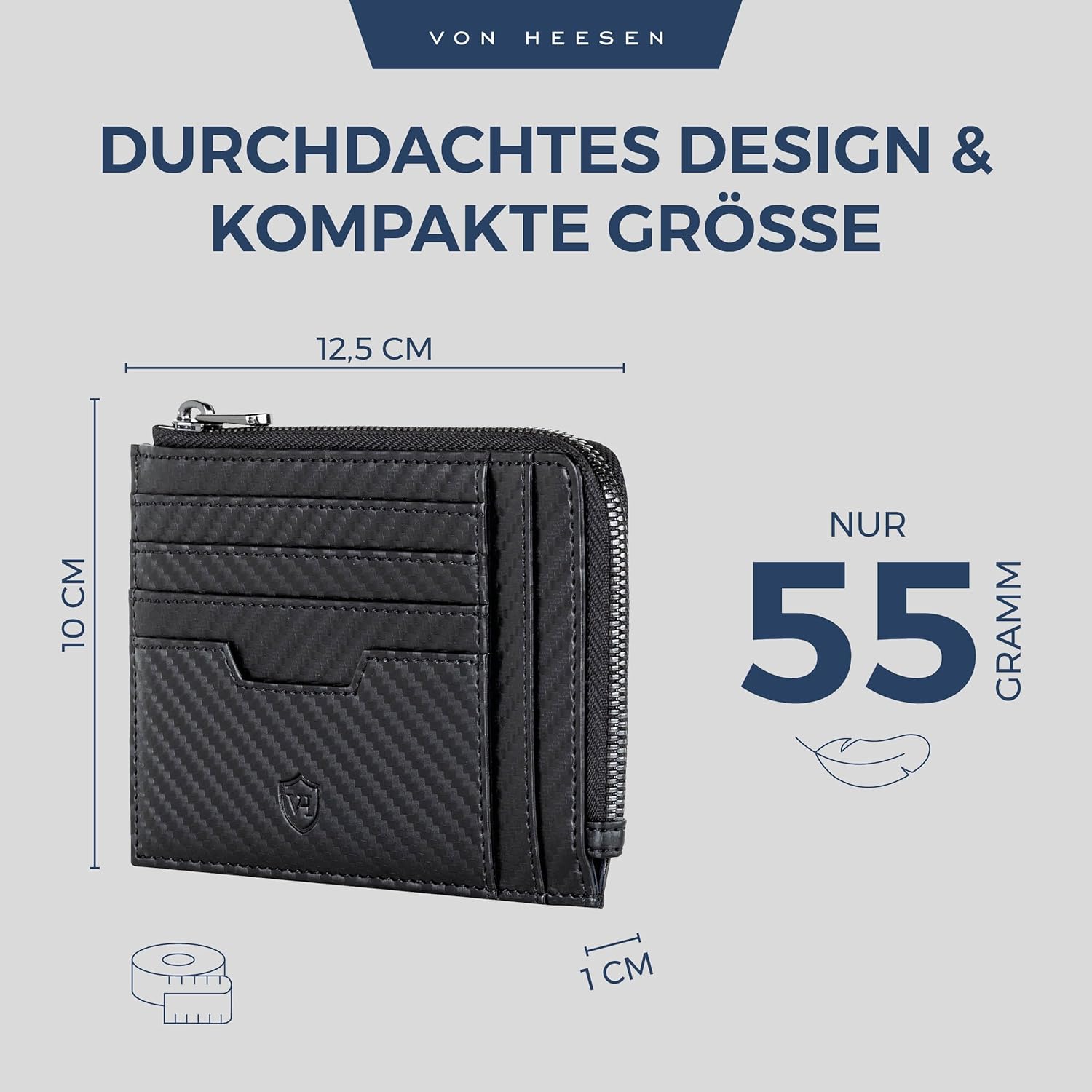 Thumbnail 3 de VON HEESEN Leder Kartenetui Geldbörse „Schwarz Carbon“ für Herren & Damen