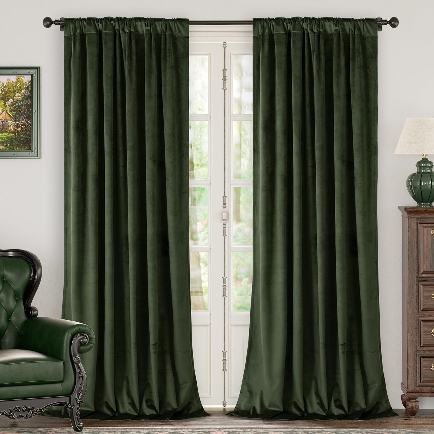 Detalle 2 de BGment Olive Green 52 x 84 Velvet Blackout Curtains, 2 Panels
