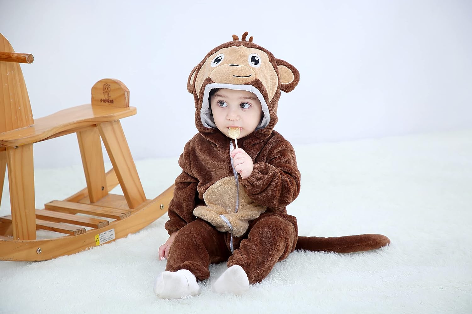 Detalle 2 de Dream cosplay Baby Flannel Animal Costume, Hooded Unisex Jumpsuit
