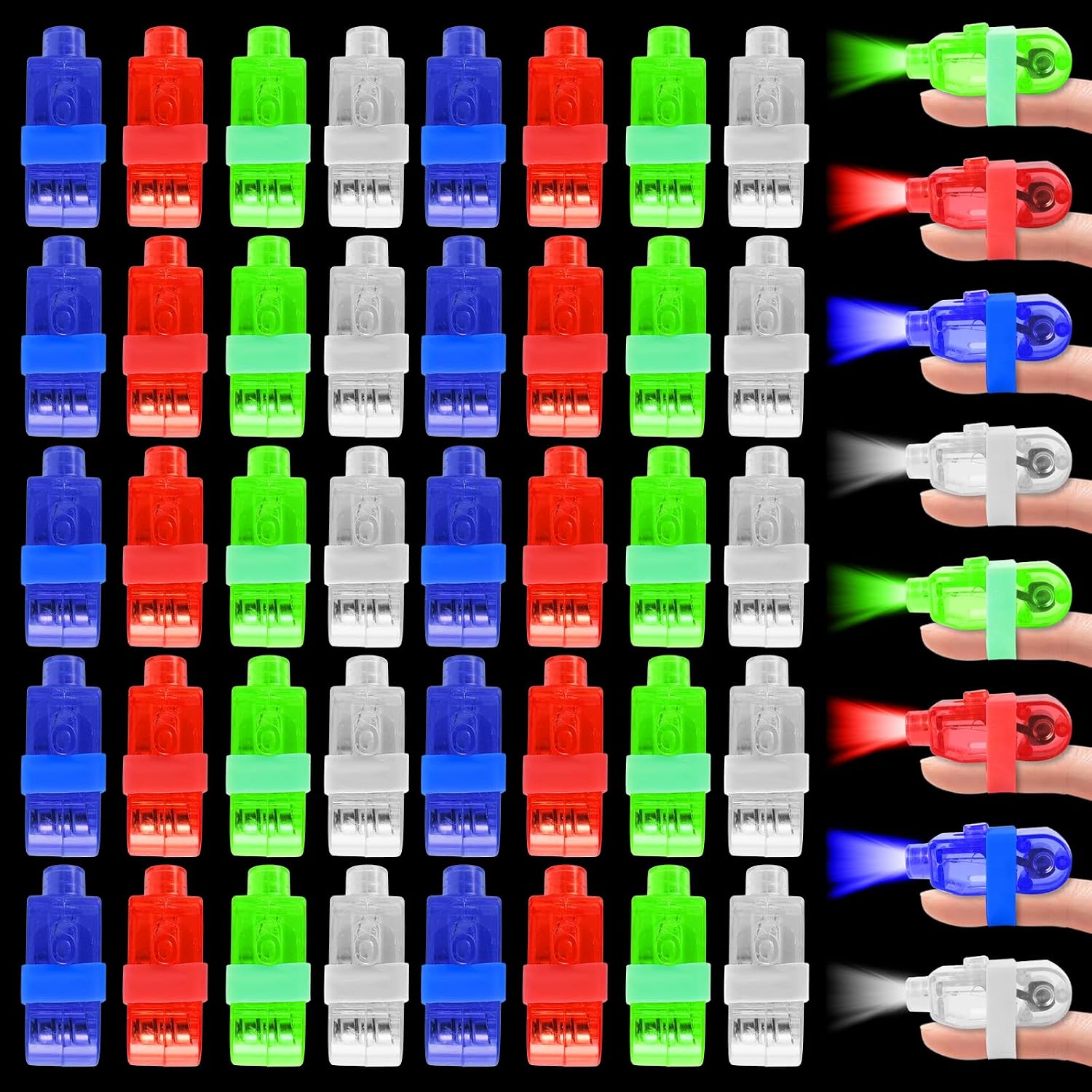 Detalle de Indrnif LED-fingerlampor, 40-pack i fyra färger med knappcellsbatterier