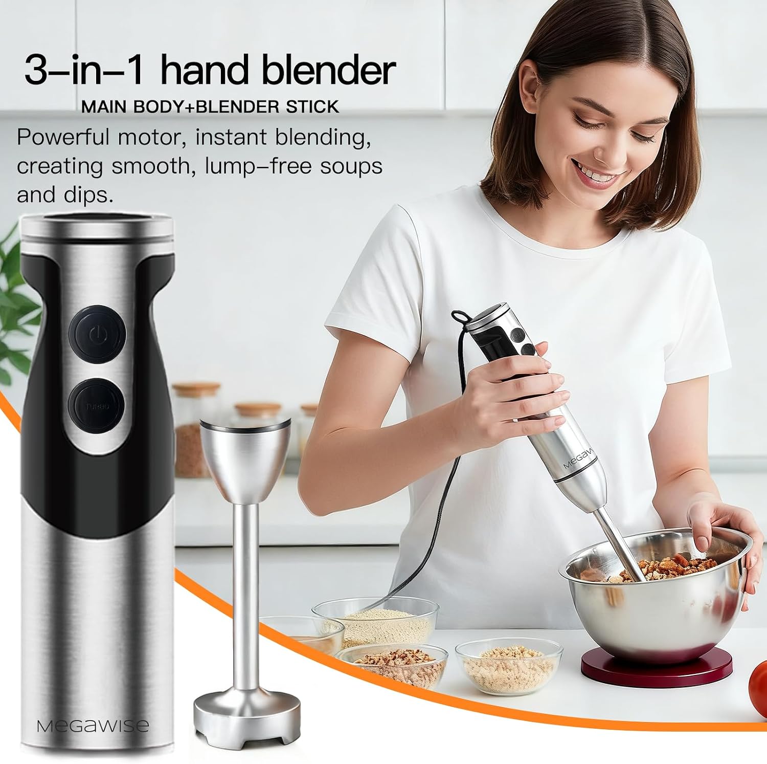 Detalle 2 de MEGAWISE CL-2020 3-in-1 Immersion Hand Blender with 12 Speeds