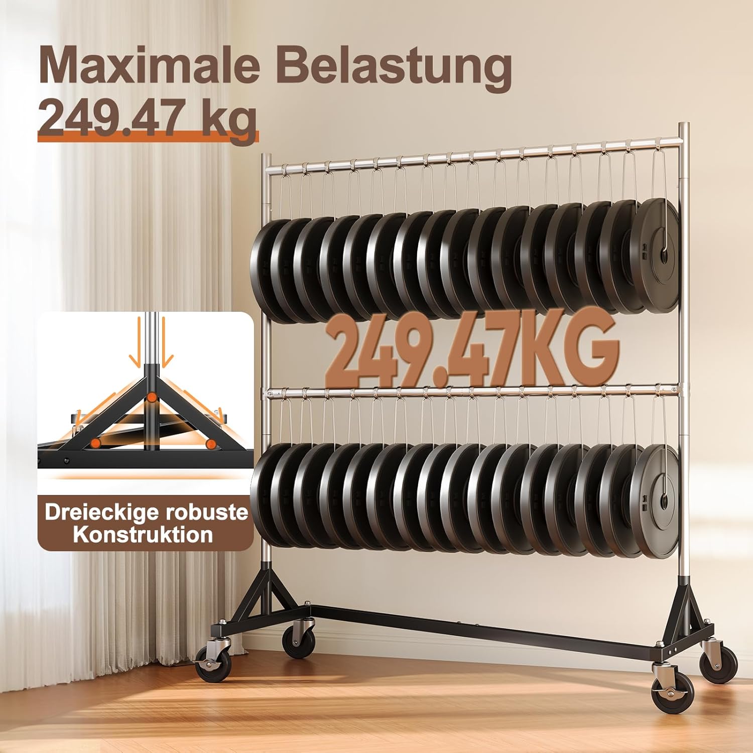 Thumbnail 2 de HOKEEPER kommerzieller Kleiderständer mit Z-Ständer und Rollen, 250 kg Tragkraft