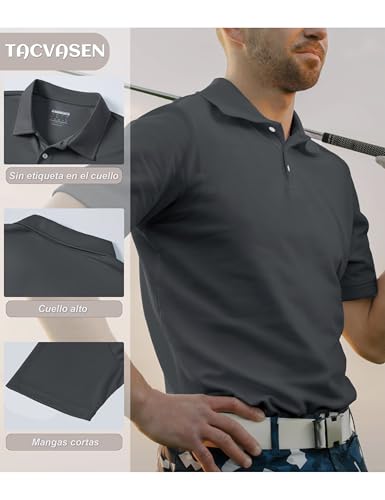 Detalle de TACVASEN Polo de manga corta para hombre — transpirable y de secado rápido (Gris Oscuro, XL)