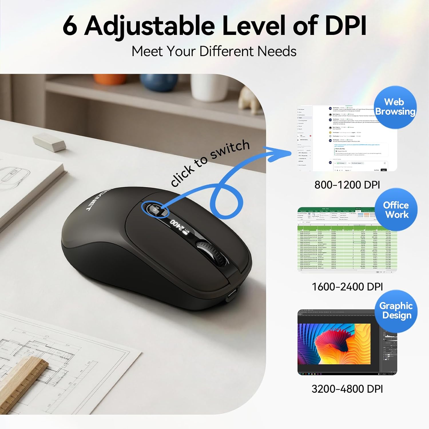 Detalle de TECKNET wireless mouse 800mAh