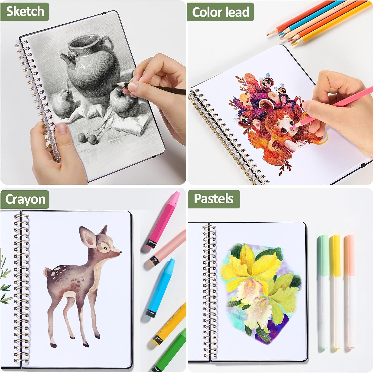 Thumbnail 6 de Forvencer 2-Pack Spiral Sketchbooks, 8" x 5.6", Brown Hardcover, 100 GSM Paper