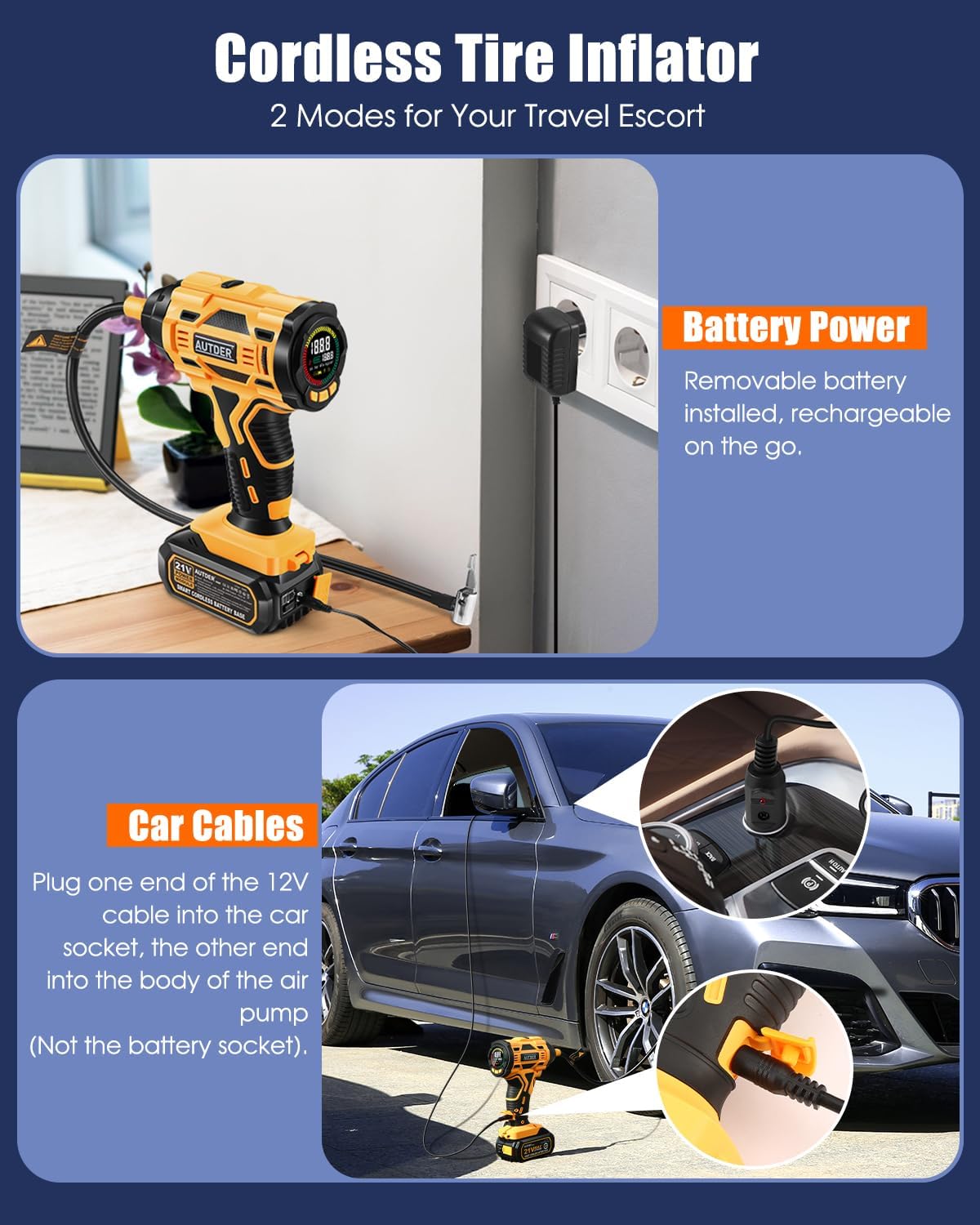 Thumbnail 5 de AUTDER Cordless Tyre Inflator 21V 180 PSI