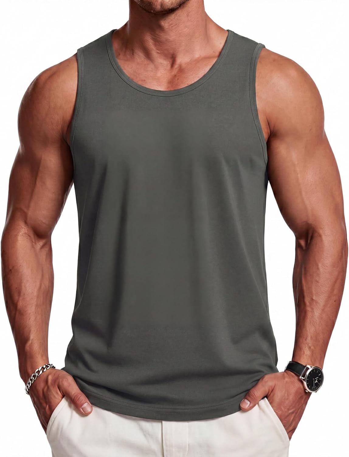 Detalle de TACVASEN Men's Gym Vest with UPF 50+ | Sleeveless Moisture-Wicking Tank Top