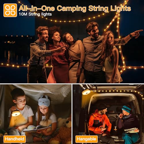 Detalle de Ollny Camping String Lights 10M 100 LEDs, 2 in 1 Rechargeable Fairy Light