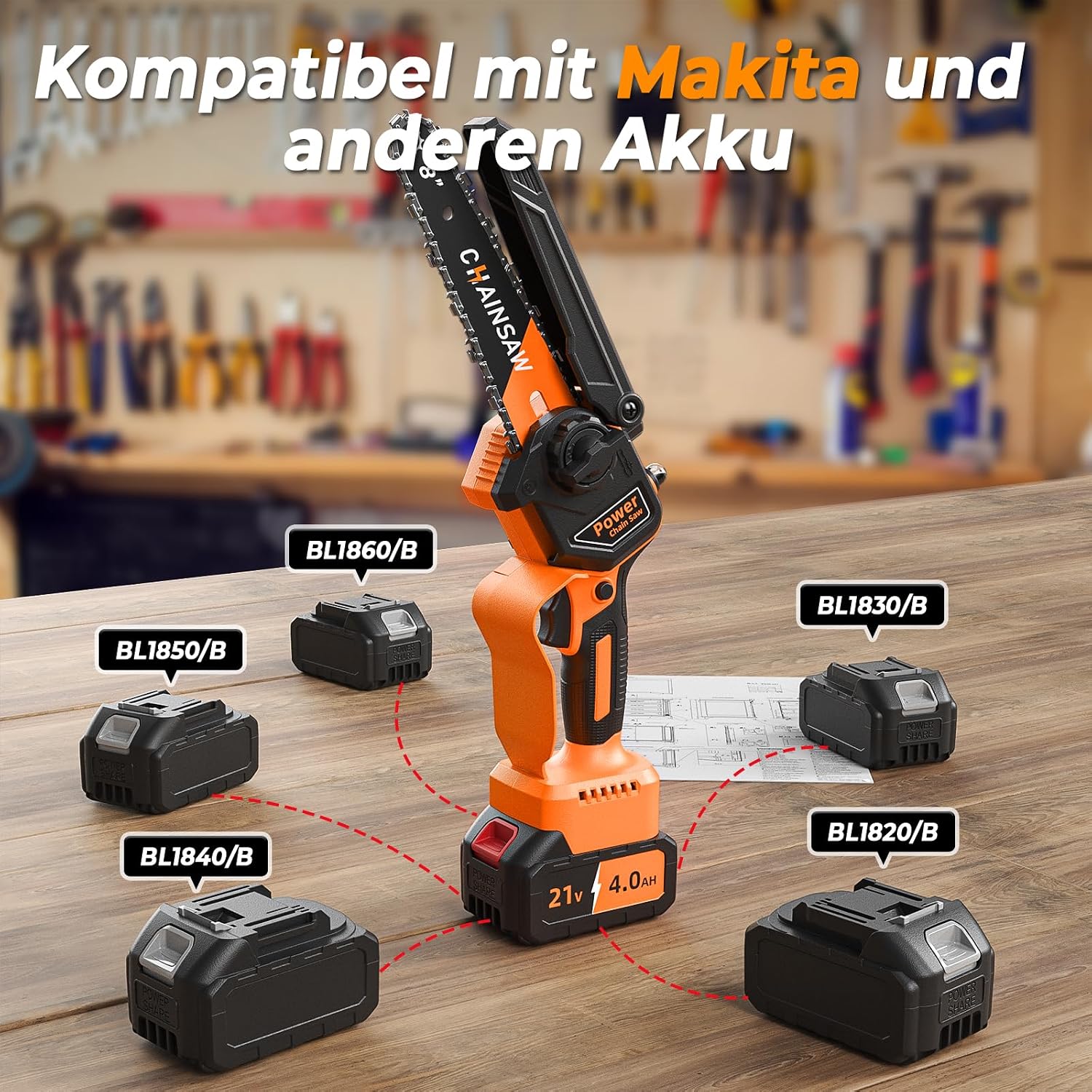 Detalle de VIWKO Mini Kettensäge 6 Zoll Akku