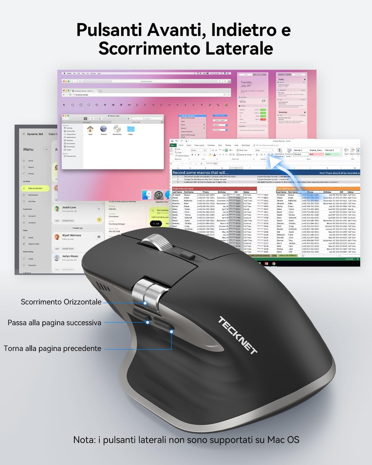 Thumbnail 2 de TECKNET Mouse Wireless Bluetooth ad Alte Prestazioni: 3 connessioni, rotella orizzontale e clic silenzioso