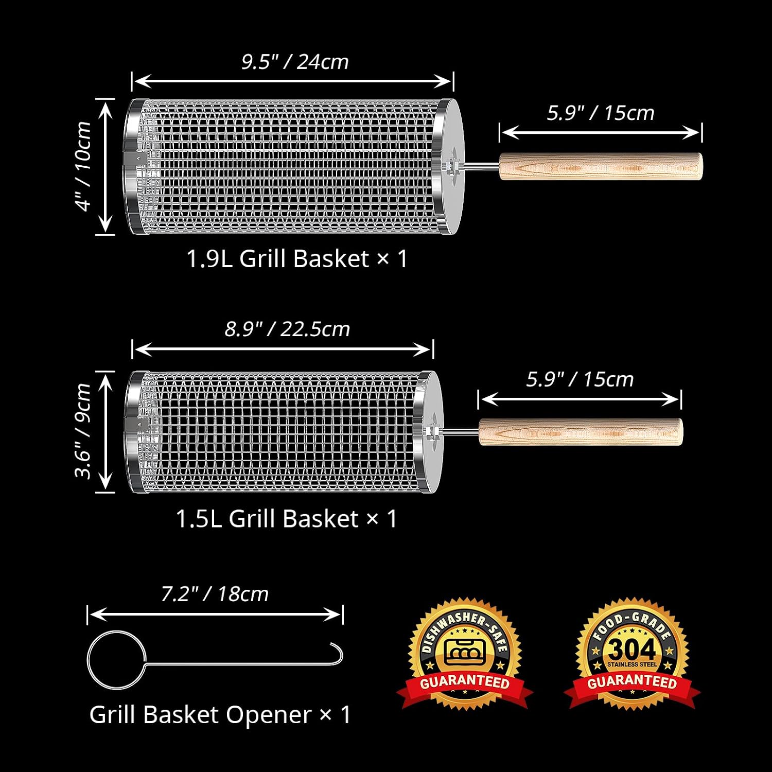 Thumbnail 1 de ivtivfu BBQ Rolling Grill Basket Set with Removable Wooden Handles
