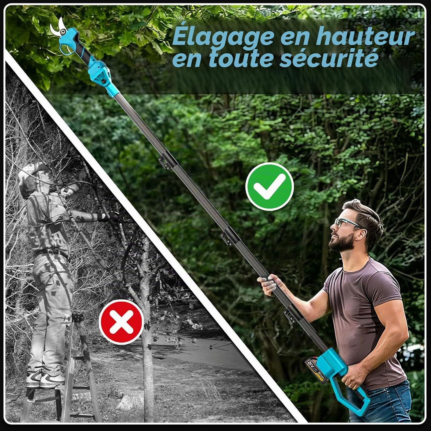 Thumbnail 6 de Sécateur électrique avec perche Highsam : 2-en-1, portée 4,2 m et moteur brushless pour arbres fruitiers et jardins