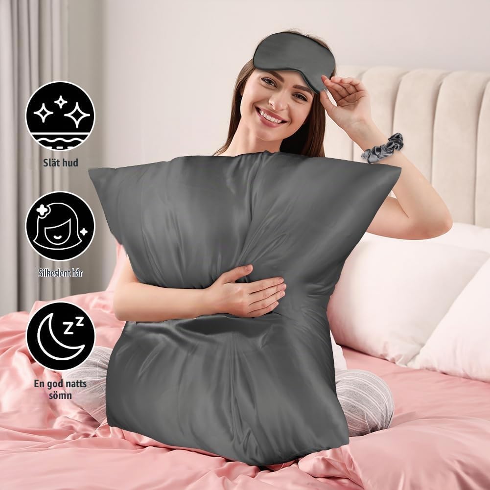 Detalle 1 de AUAUY satinkuddfodral, 2-pack 65 x 65 cm i mörkgrått med kuvertstängning