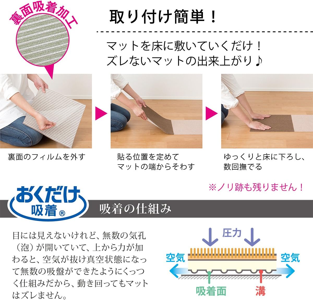 Detalle 2 de おくだけ吸着 OF-61 ずれにくいタイルマット 25×25cm 50枚組 撥水・洗濯機対応