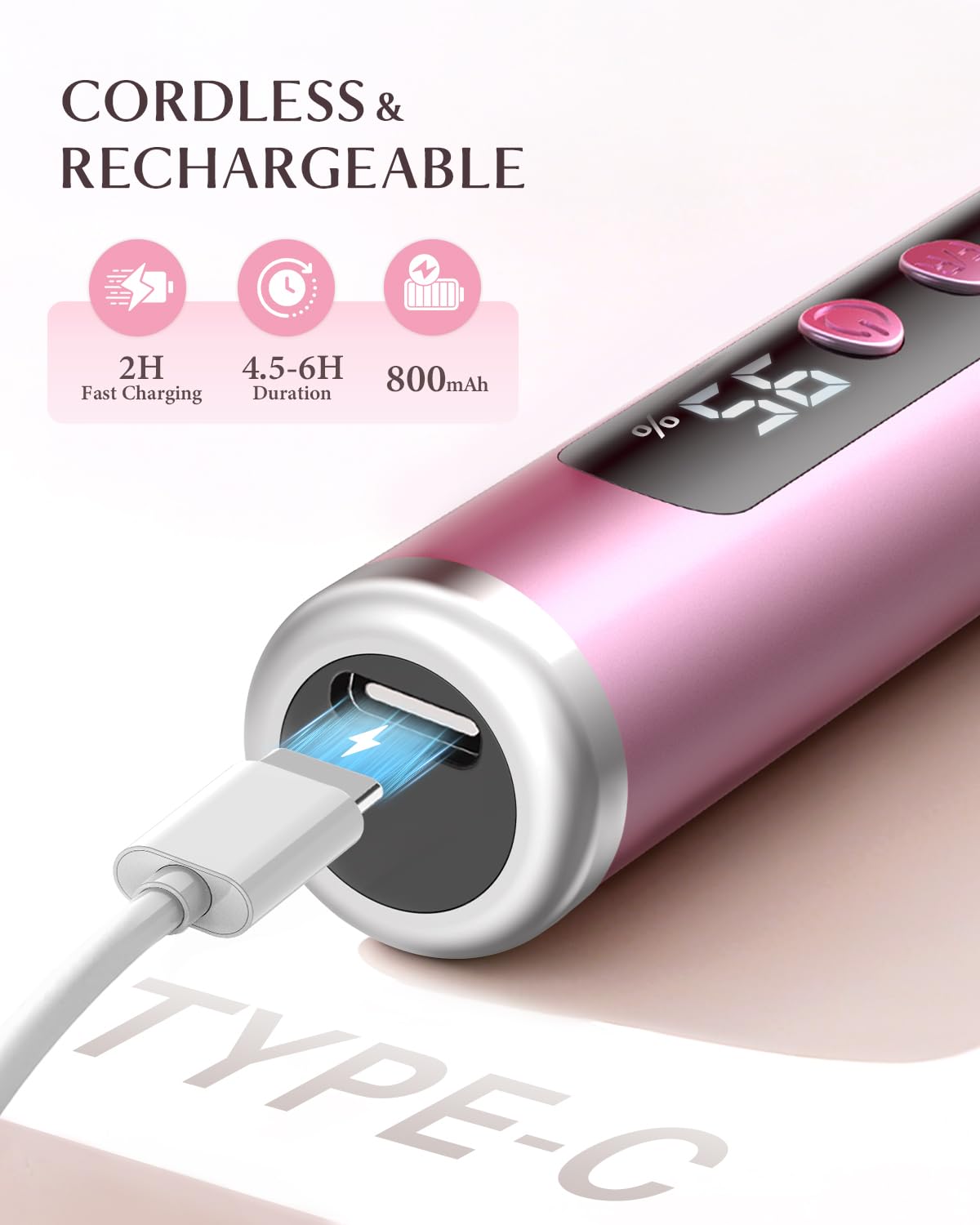 Detalle de JOREST 13-in-1 Elektrische Nagelfräse Kabellos – Maniküre-Set für Gel- und Acrylnägel (Rose Pink)