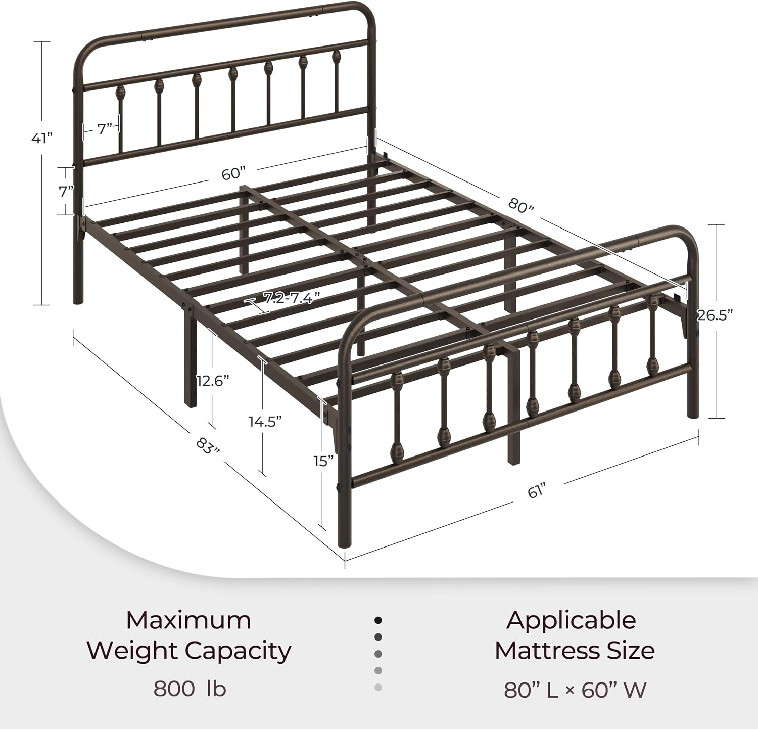 Detalle de Yaheetech Queen Metal Platform Bed Frame