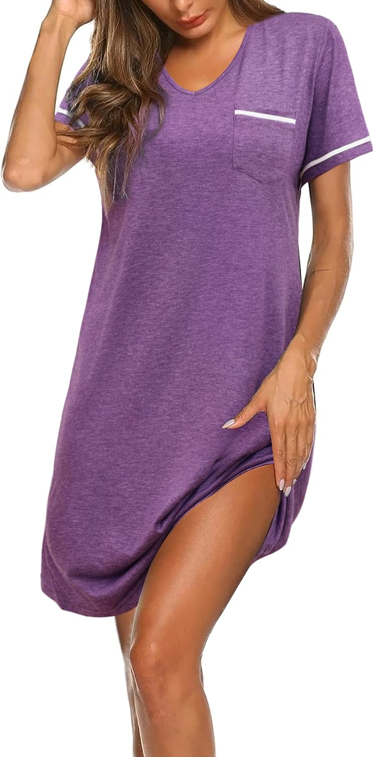 Detalle de Demegimi chemise de nuit femme courte en coton à manches courtes (col en V)
