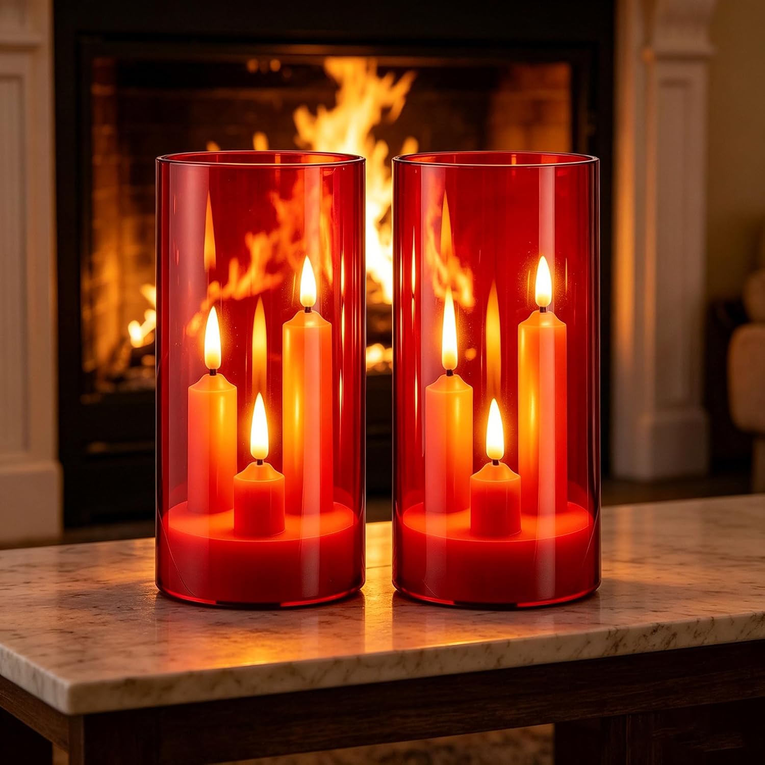 Thumbnail 6 de Candele LED a Stelo con 3 Nuclei in Custodia Acrilico Rosso — 2 pezzi, telecomando, effetto fiamma realistico