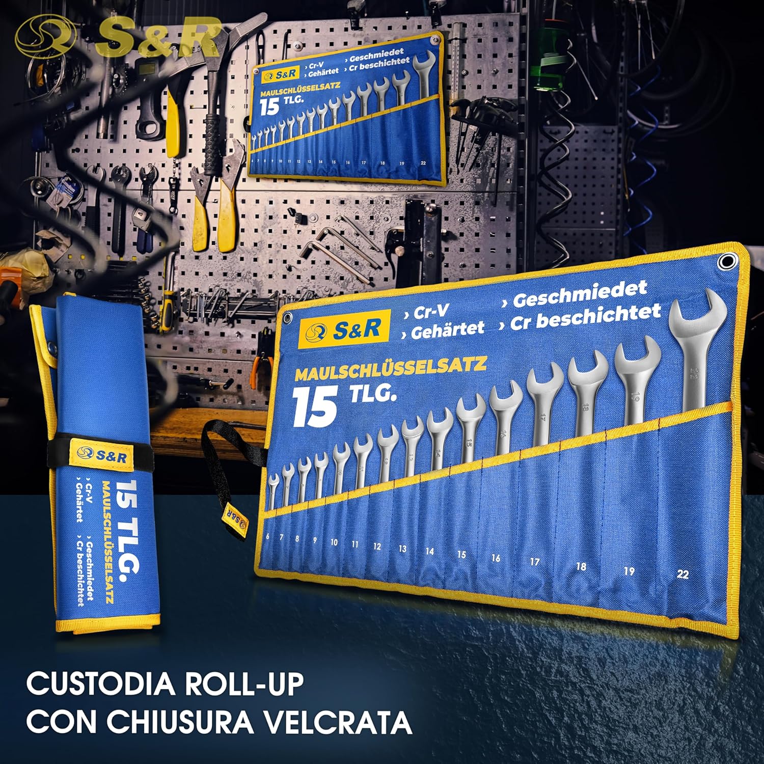 Thumbnail 5 de S&R Set 15 Chiavi Inglesi Combinate Anello e Forchetta 6–22 mm: qualità industriale per uso professionale