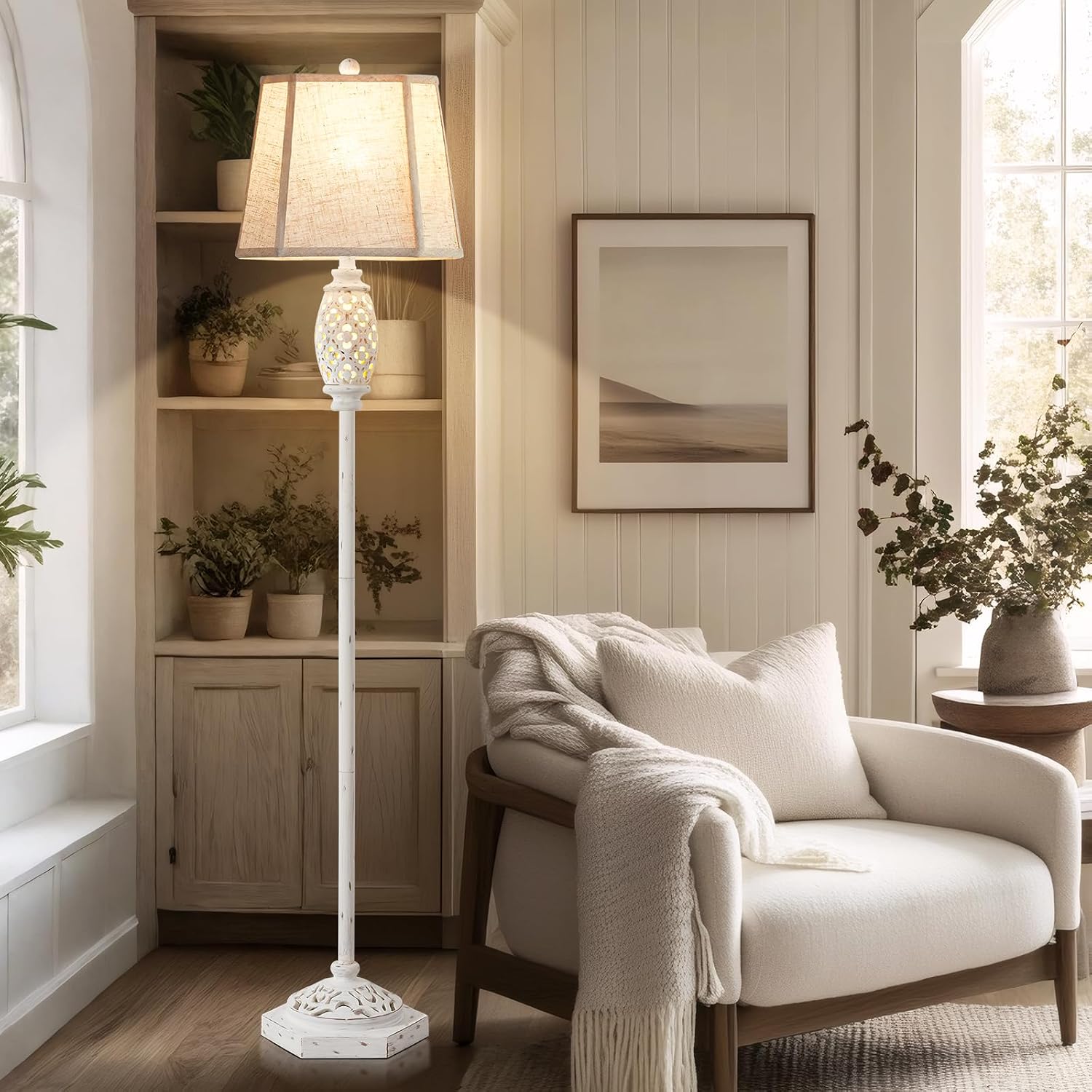 Thumbnail 6 de Luvkczc F00011 Rustic Resin Floor Lamp with Floral Cutouts and Dual Lighting