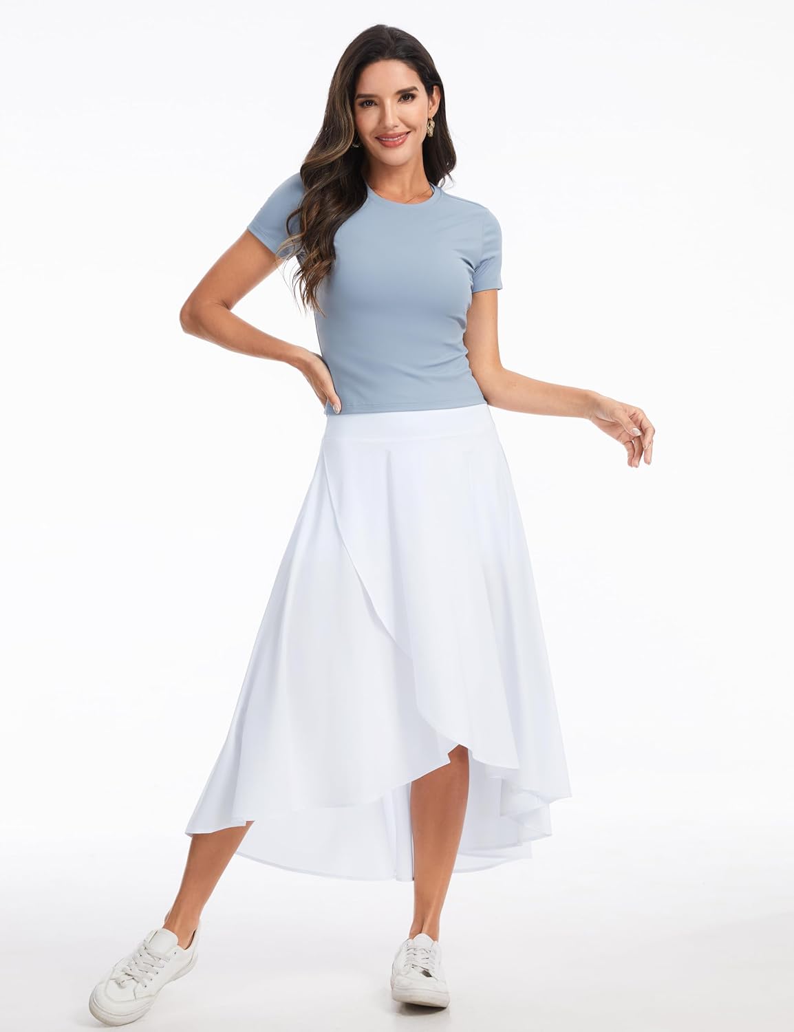 Detalle de THE GYM PEOPLE Women's Long High-Low Maxi Skort with Built-In Shorts and Pockets