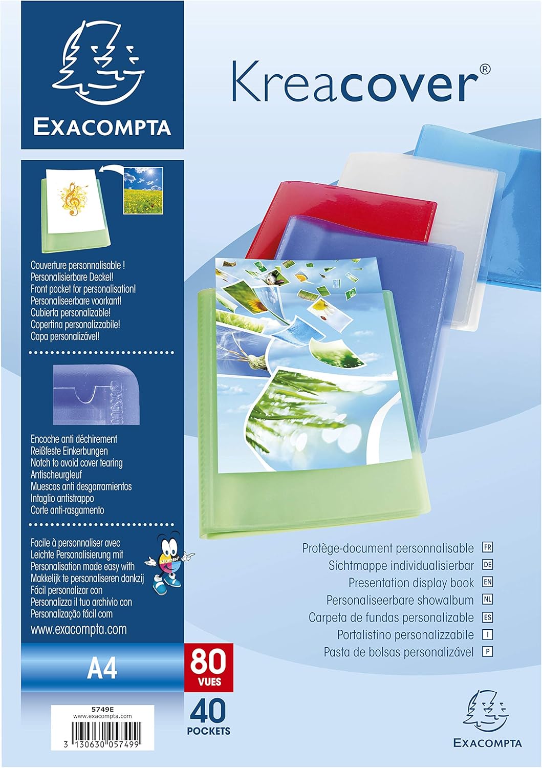 Thumbnail 2 de Exacompta 5749E – Paquet de 5 Protège-documents Kreacover Chromaline (40 pochettes A4+)